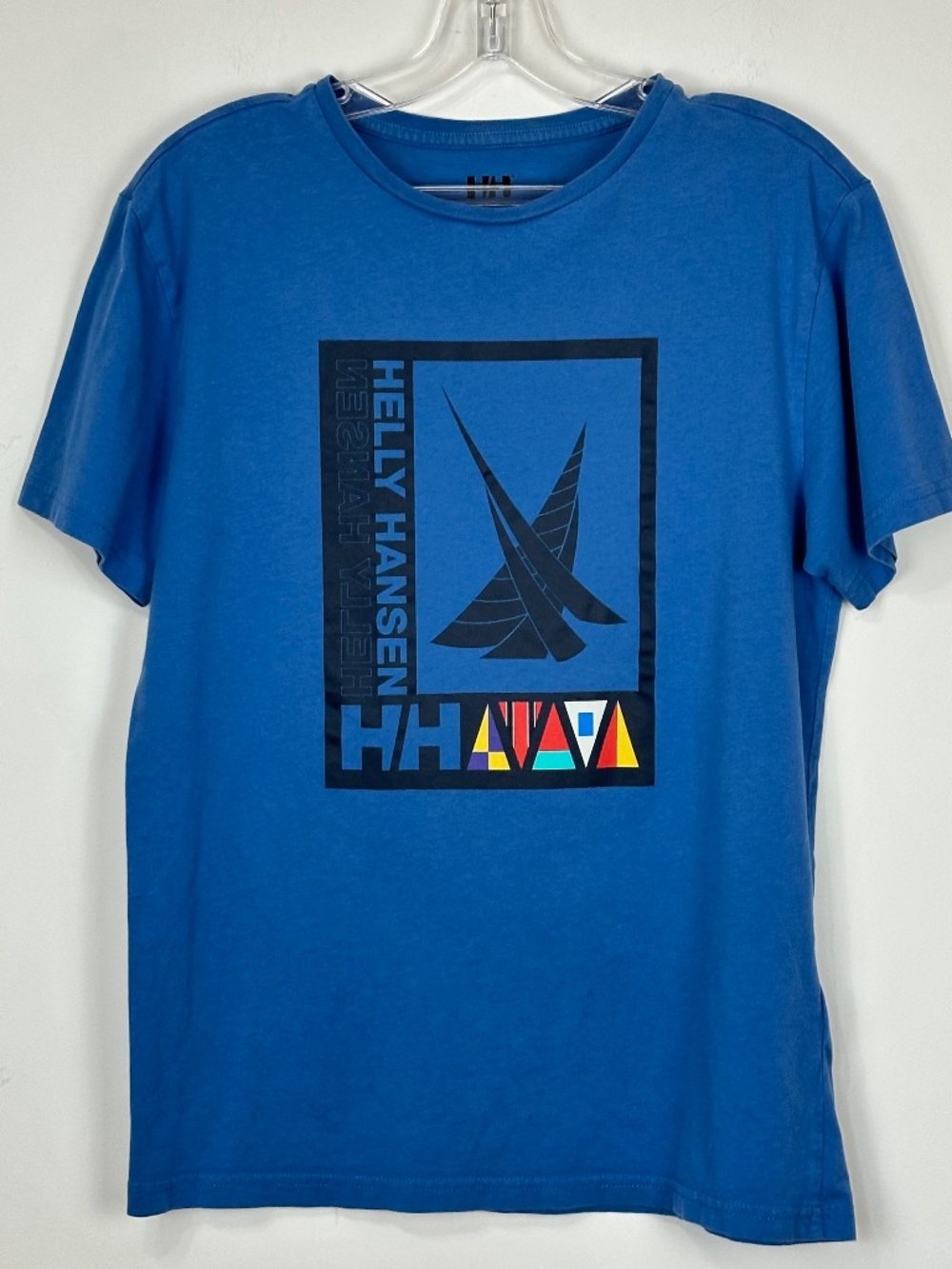 Helly Hansen Mens Blue T-Shirt S Nautical Flags Boats Ocean